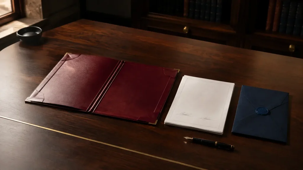 Tom dokumentmapp och kopia av testamente som illustrerar ett försvunnet originaltestamente